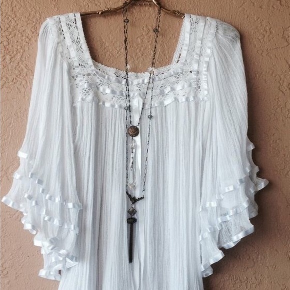 Bohemian Mini Dress Summer Blouse Angel Sleeves - Picture 1 of 1